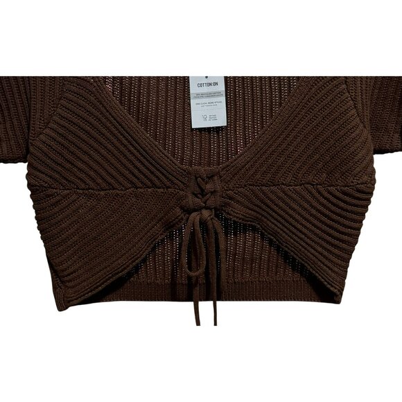 Cotton-On Womens Carnival Tie Front Cropped Cardi Sz M Mini Rib SS Trendy NWT - Picture 3 of 7